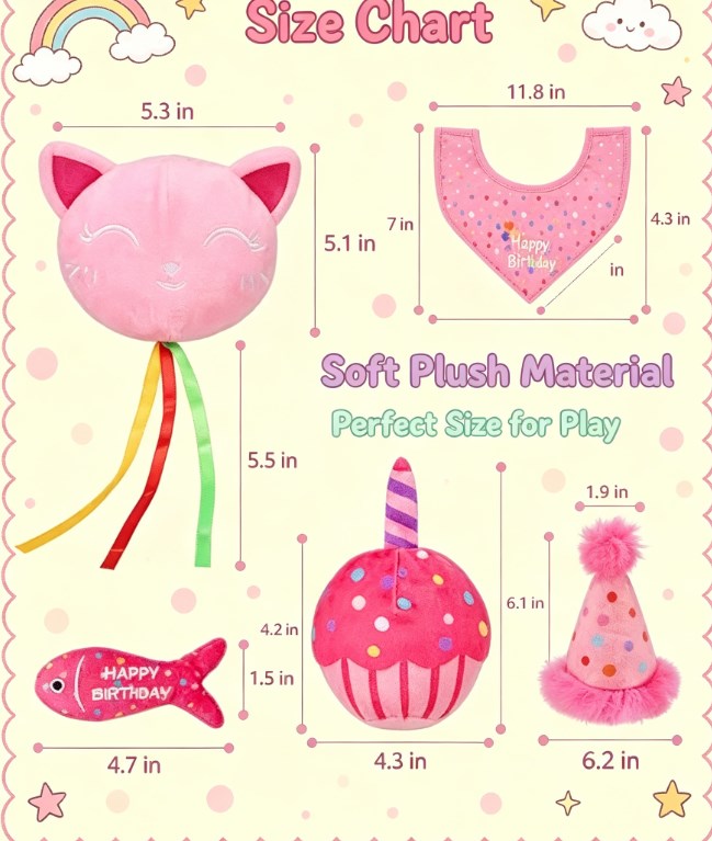 Pink Crinkle Plush Catnip Toys for Indoor Cats - Cute Cake & Fish Interactive Chew Toys