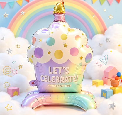 Cute Cupcake & Candle Foil Balloons - Pink & Blue Standing Party Decor for Kids & Adult Birthdays
