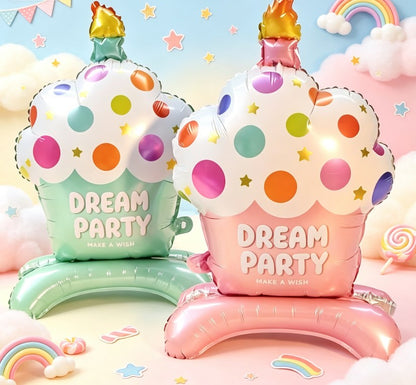 Cute Cupcake & Candle Foil Balloons - Pink & Blue Standing Party Decor for Kids & Adult Birthdays