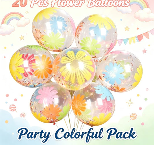 Cute Daisy Floral Print Latex Balloons with Colorful Foam Balls - Fun Party Decoration Balloon Kit