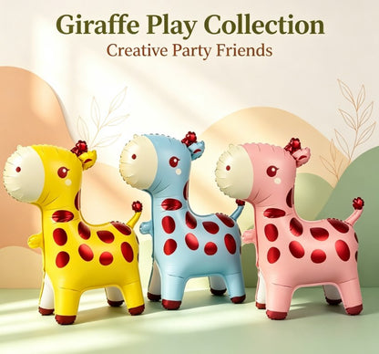 Cute Giraffe Animal Theme Balloons - Colorful Pink, Blue & Yellow Party Decor for Kids Birthdays & Outdoors