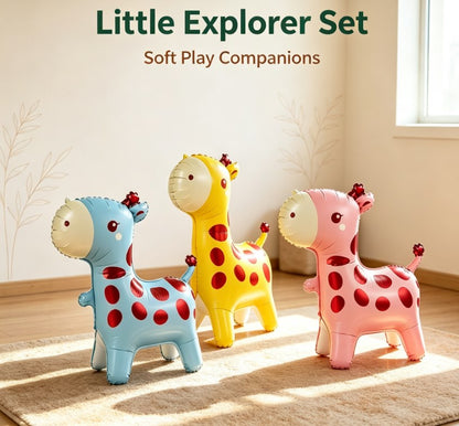 Cute Giraffe Animal Theme Balloons - Colorful Pink, Blue & Yellow Party Decor for Kids Birthdays & Outdoors
