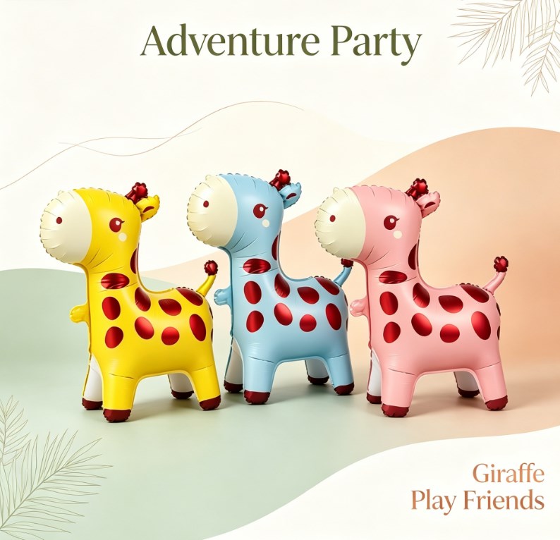 Cute Giraffe Animal Theme Balloons - Colorful Pink, Blue & Yellow Party Decor for Kids Birthdays & Outdoors