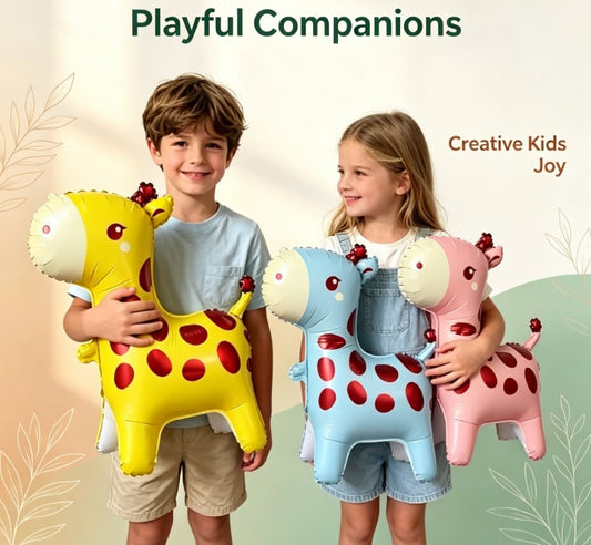 Cute Giraffe Animal Theme Balloons - Colorful Pink, Blue & Yellow Party Decor for Kids Birthdays & Outdoors
