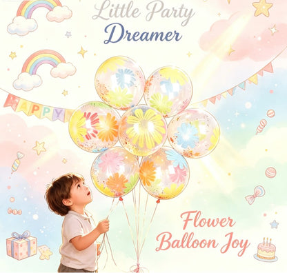 Cute Daisy Floral Print Latex Balloons with Colorful Foam Balls - Fun Party Decoration Balloon Kit