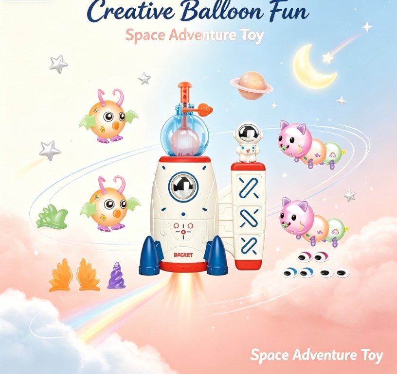DIY Space Magic Balloon Craft Kit - Sticker Decorated Balloon Toy with Rocket Air Pump & Monster Pals for Kids Ages 3+