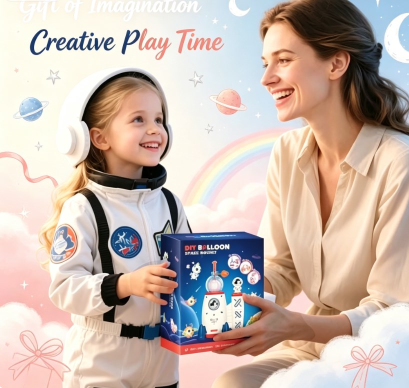 DIY Space Magic Balloon Craft Kit - Sticker Decorated Balloon Toy with Rocket Air Pump & Monster Pals for Kids Ages 3+