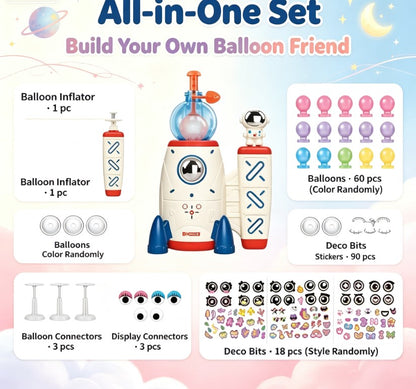 DIY Space Magic Balloon Craft Kit - Sticker Decorated Balloon Toy with Rocket Air Pump & Monster Pals for Kids Ages 3+