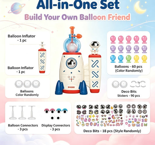 DIY Space Magic Balloon Craft Kit - Sticker Decorated Balloon Toy with Rocket Air Pump & Monster Pals for Kids Ages 3+