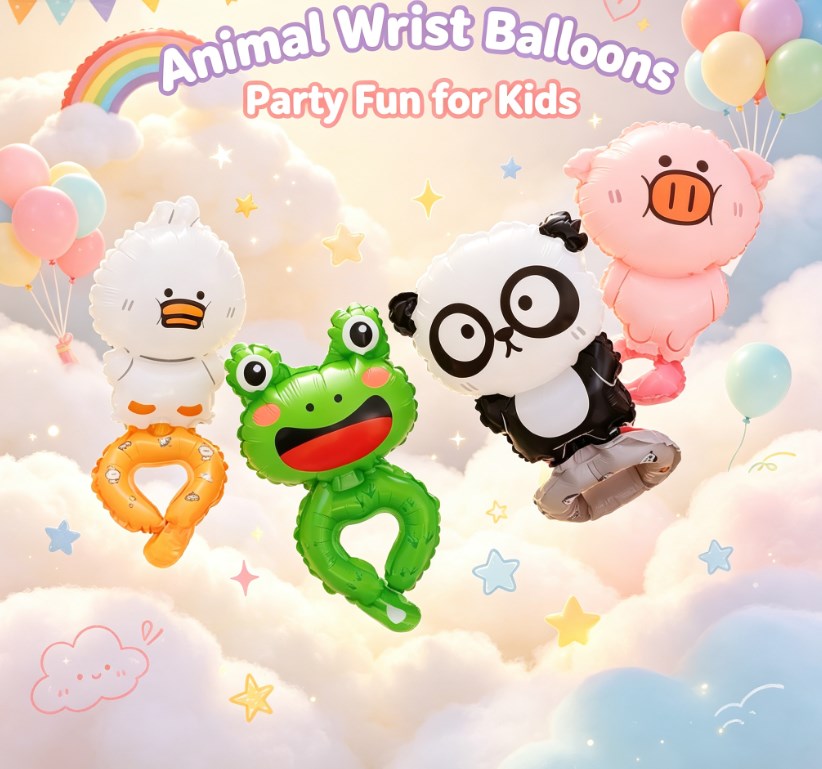 Inflatable Animal Wrist Balloons - Cute Hand Held Toy Balloons for Kids Party Decorations & Holiday Gifts