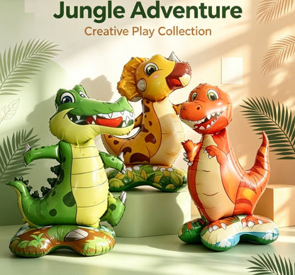 Jungle Animal Theme 3D Dinosaur & Crocodile Balloons - Large Cartoon Foil Helium Balloons for Kids Birthdays