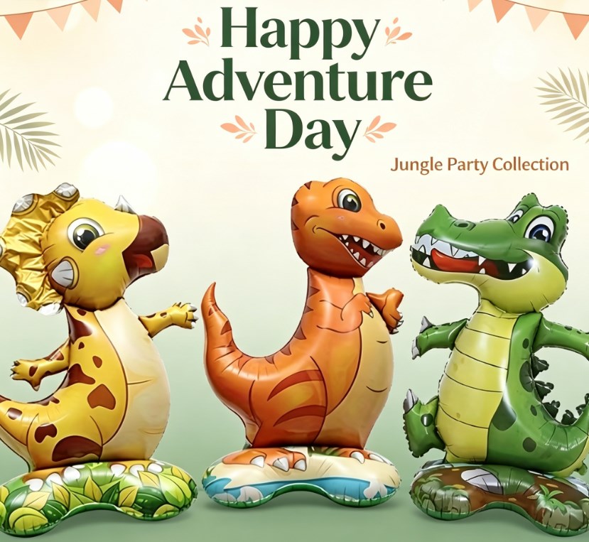 Jungle Animal Theme 3D Dinosaur & Crocodile Balloons - Large Cartoon Foil Helium Balloons for Kids Birthdays
