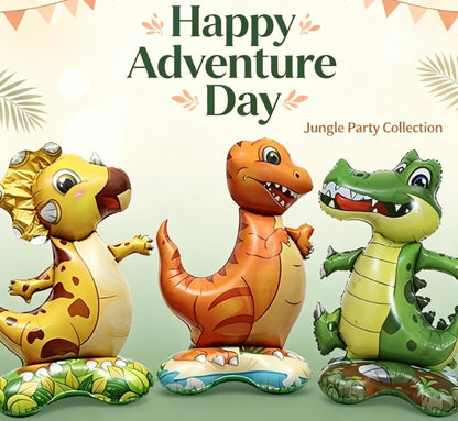 Jungle Animal Theme 3D Dinosaur & Crocodile Balloons - Large Cartoon Foil Helium Balloons for Kids Birthdays