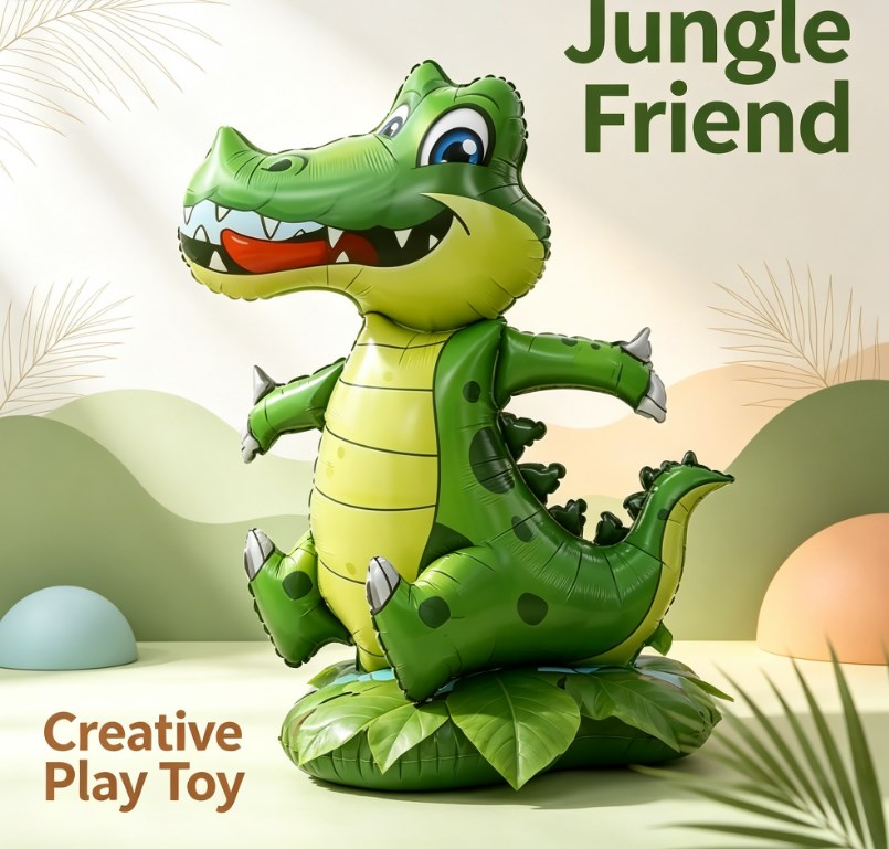 Jungle Animal Theme 3D Dinosaur & Crocodile Balloons - Large Cartoon Foil Helium Balloons for Kids Birthdays