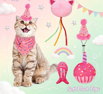 Pink Crinkle Plush Catnip Toys for Indoor Cats - Cute Cake & Fish Interactive Chew Toys