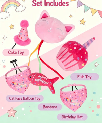 Pink Crinkle Plush Catnip Toys for Indoor Cats - Cute Cake & Fish Interactive Chew Toys