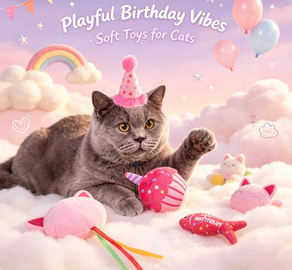 Pink Crinkle Plush Catnip Toys for Indoor Cats - Cute Cake & Fish Interactive Chew Toys