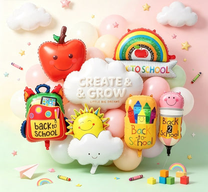 Welcome Back to School Foil Balloon Set - 6-Pack Classroom Opening Ceremony & Party Decor Supplies
