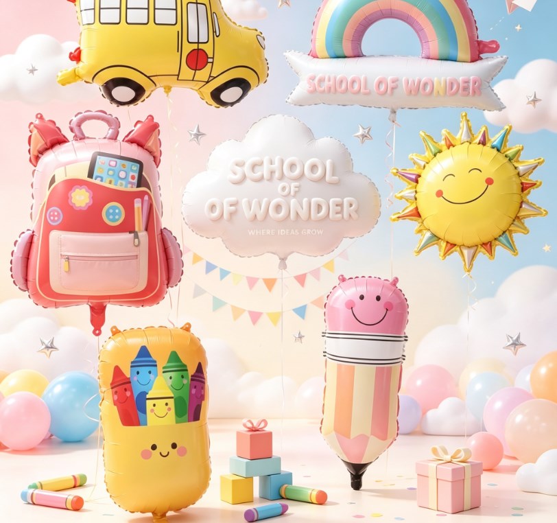 Welcome Back to School Foil Balloon Set - 6-Pack Classroom Opening Ceremony & Party Decor Supplies